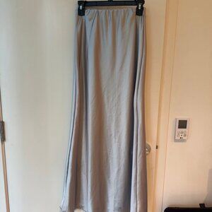 Silver Satin Midi Skirt